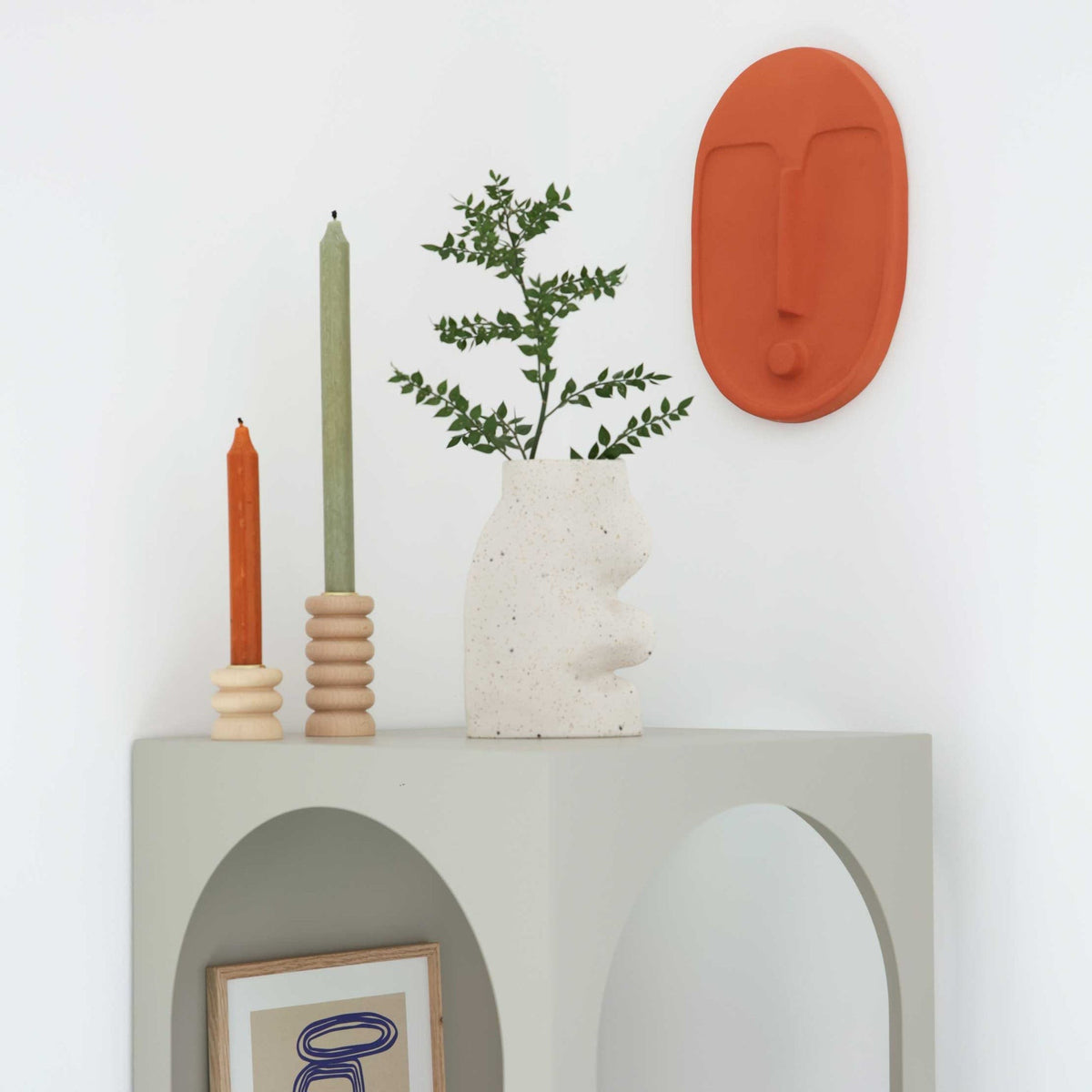 Ceramic Wall Mask – Textured Terracotta Orange