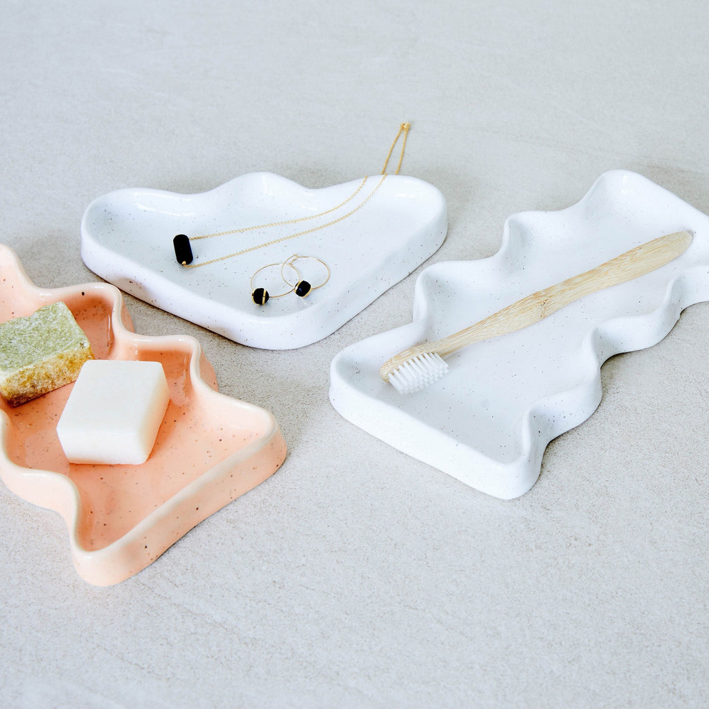 Ceramic Wave Tray – White Triangle